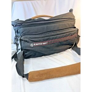 Vintage Tamrac Camera Bag Black Canvas  Suede Handle Padded, Shoulder Strap #976